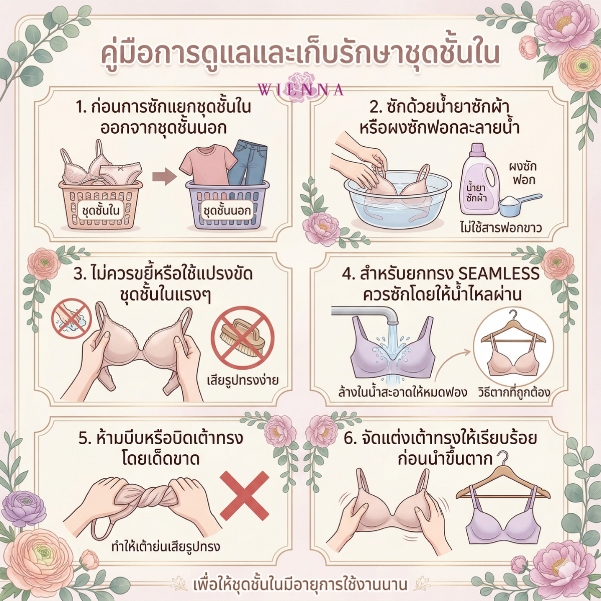 คู่มือการดูแลและเก็บรักษาชุดชั้นใน Wiennashop