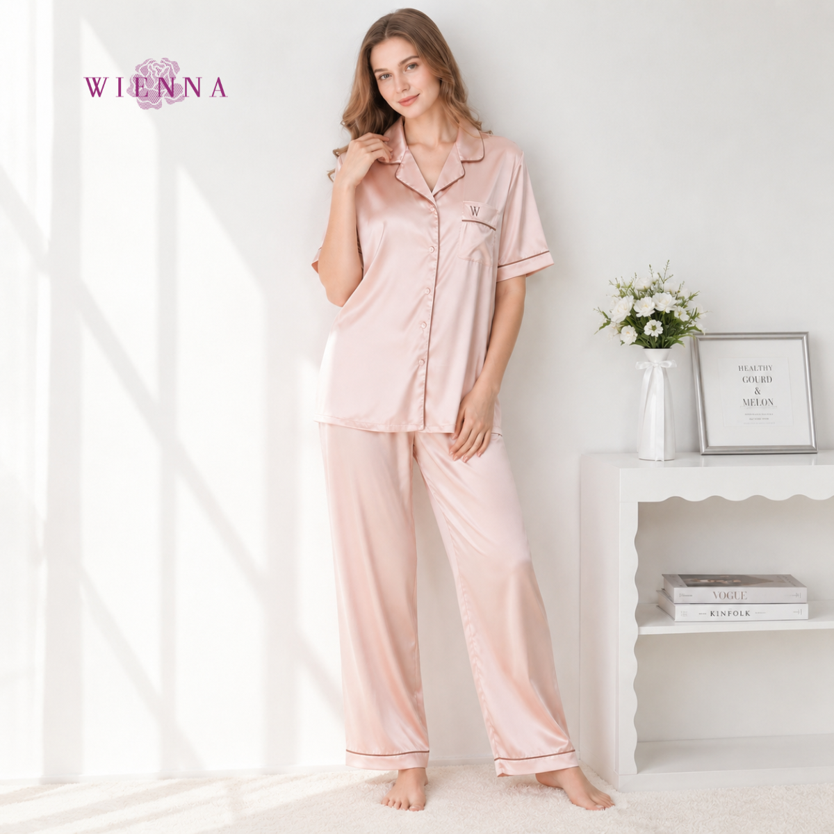MUST TRY: SLEEPWEAR ชุดนอน PAJAMAS DN50275 ผ้าซาติน